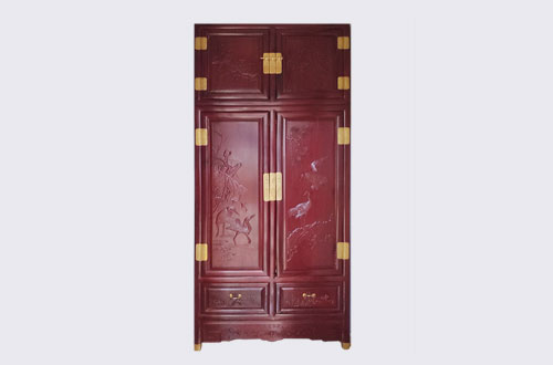 白城高端中式家居装修深红色纯实木衣柜